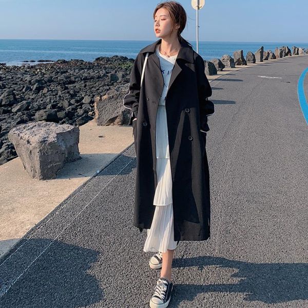 women windbreaker middle long spring autumn 2021 patchwork coat temperament loose femme overcoat e160 women's trench coats, Tan;black
women windbreaker middle long spring autumn 2021 patchwork coat temperament loose femme overcoat e160 women's trench coats, Tan;black