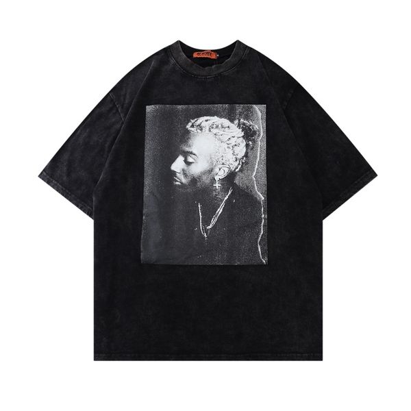 high street portrait print short t-shirt men's trendy hip hop loose wash used half sleeve top, White;black
high street portrait print short t-shirt men's trendy hip hop loose wash used half sleeve top, White;black