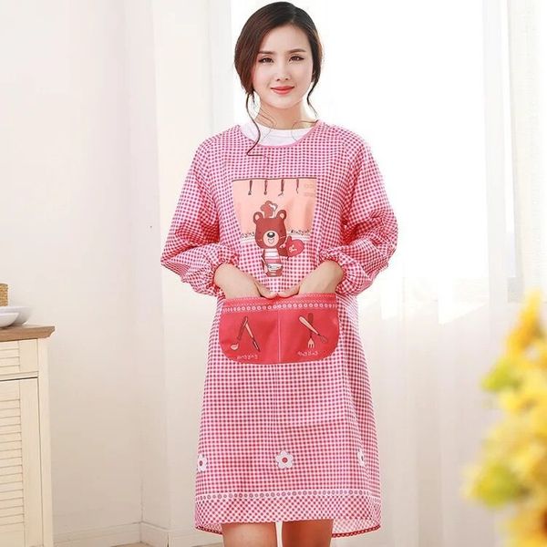 korean cute cartoon long sleeved apron anti oil one with pocket and reverse smock 
korean cute cartoon long sleeved apron anti oil one with pocket and reverse smock