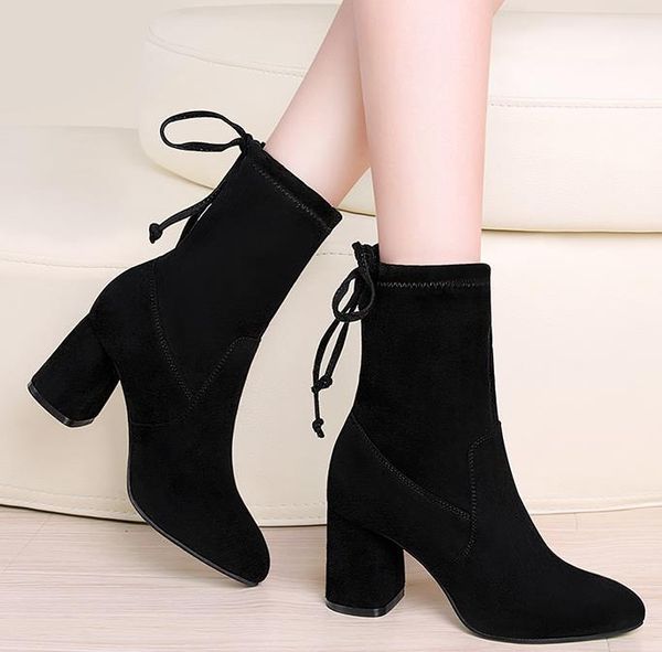 boots women's 2021 autumn high heel socks thick and thin, Black