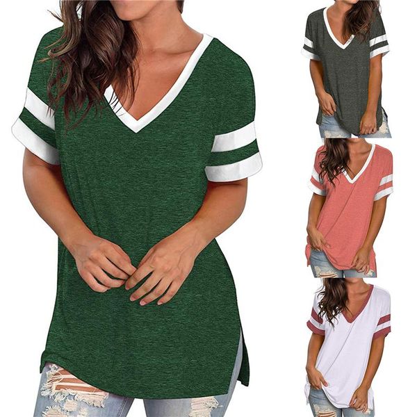 women's t-shirt women summer casual loose pullover stitching v-neck contrast short-sleeved comfortable breathable top, White
women's t-shirt women summer casual loose pullover stitching v-neck contrast short-sleeved comfortable breathable top, White