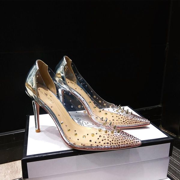 dress shoes 2021 summer style fashion lady pvc transparent crystal rivet spikes point toe high heels pumps big size 34-40, Black
dress shoes 2021 summer style fashion lady pvc transparent crystal rivet spikes point toe high heels pumps big size 34-40, Black