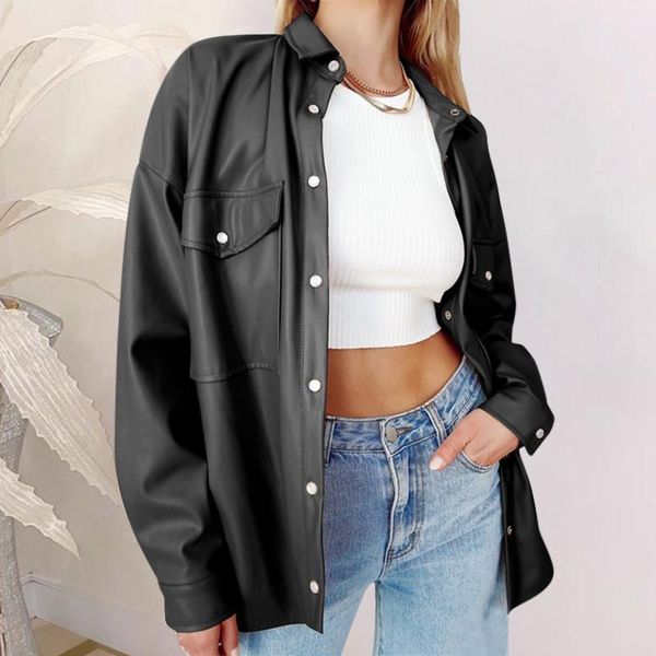 women's leather & faux 2021 pu blazers women jacket coat brand jackets outerwear female coats #t3g, Black