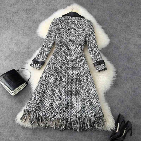 tassel wool outerwear 2021 autumn winter overcoats women pu leather patchwork double breasted grey long coats, Black;brown
tassel wool outerwear 2021 autumn winter overcoats women pu leather patchwork double breasted grey long coats, Black;brown