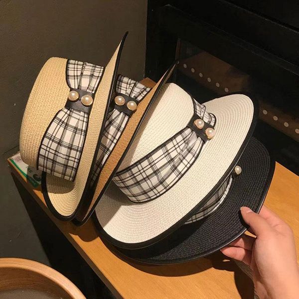 elegant pearl lattice streamer straw hat female summer korean style beach big brim casual flat sun basin chapeu wide hats, Blue;gray
elegant pearl lattice streamer straw hat female summer korean style beach big brim casual flat sun basin chapeu wide hats, Blue;gray