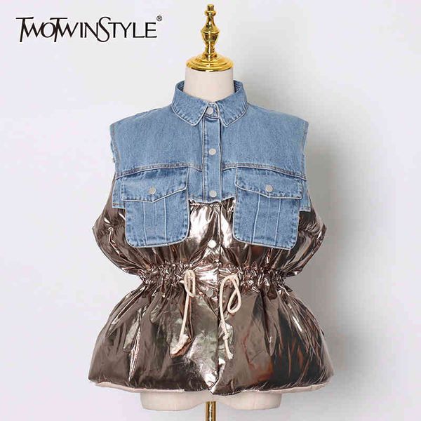 hit color patchwork denim jacket for women lapel sleeveless drawstring casual cotton vest female fashion winter 210524, Black;white
hit color patchwork denim jacket for women lapel sleeveless drawstring casual cotton vest female fashion winter 210524, Black;white