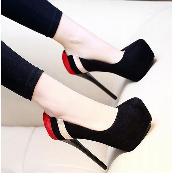 dress shoes pu spring model high-heeled thin heeled club platform super high heels round korean straight-line buckle, Black
dress shoes pu spring model high-heeled thin heeled club platform super high heels round korean straight-line buckle, Black