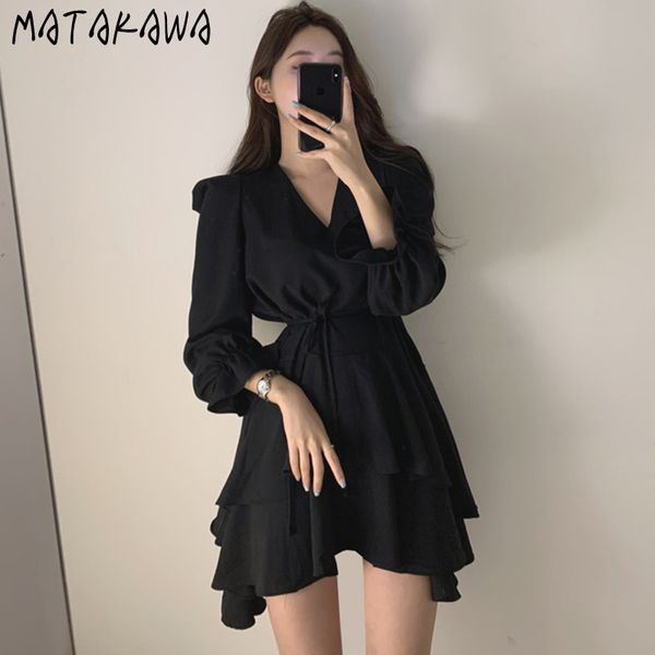 matakawa lace-up waist thinner double-layer ruffled flared sleeve vestidos korean chic autumn french retro v-neck women dresses 210513, Black;gray
matakawa lace-up waist thinner double-layer ruffled flared sleeve vestidos korean chic autumn french retro v-neck women dresses 210513, Black;gray