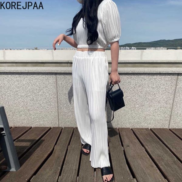 korejpaa women sets summer korean chic square neck pleated design puff sleeve high waist loose casual wide-leg trousers 210526, White
korejpaa women sets summer korean chic square neck pleated design puff sleeve high waist loose casual wide-leg trousers 210526, White