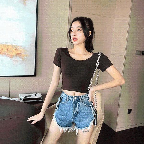 the western style leakage navel coat double u collar rib short-sleeve pure color of tall waist render unlined uppe women's t-shirt, White
the western style leakage navel coat double u collar rib short-sleeve pure color of tall waist render unlined uppe women's t-shirt, White