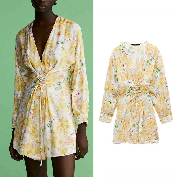 casual dresses 2021 women's clothing fashion flower print dress v-neck long-sleeved lace-up decorative slim waist mn6c, Black;gray 
casual dresses 2021 women's clothing fashion flower print dress v-neck long-sleeved lace-up decorative slim waist mn6c, Black;gray