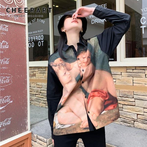 women's blouses & shirts cheerart 2021 spring blouse angle renaissance print long sleeve shirt women patchwork and fashion designer clo, White
women's blouses & shirts cheerart 2021 spring blouse angle renaissance print long sleeve shirt women patchwork and fashion designer clo, White