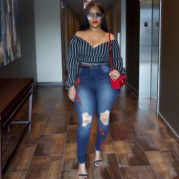 women's jeans meren verado plus size women casual fashion embroidery flower high waist pockets ripped hole pencil pant 2021 streetwear, Blue
women's jeans meren verado plus size women casual fashion embroidery flower high waist pockets ripped hole pencil pant 2021 streetwear, Blue
