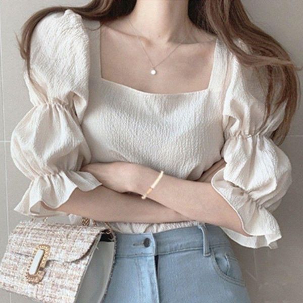 women's blouses & shirts summer korean blouse women office lady middle sleeves solid casual puff sleeve vintage womens female, White
women's blouses & shirts summer korean blouse women office lady middle sleeves solid casual puff sleeve vintage womens female, White