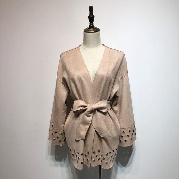 women's trench coats 2021 autumn winter fashion streetwear kimono style metal ring hollow out belt suede coat women outerwear y-1249, Tan;black
women's trench coats 2021 autumn winter fashion streetwear kimono style metal ring hollow out belt suede coat women outerwear y-1249, Tan;black