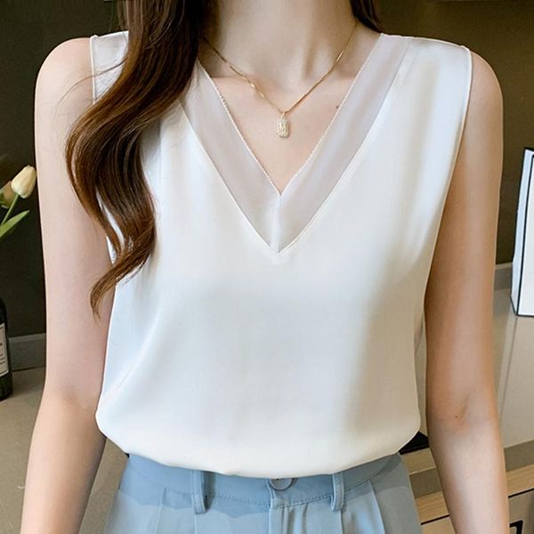 women's blouses & shirts blouse women summer sleeveless white v-neck chiffon shirt blusas mujer de moda 2021 femme e954
women's blouses & shirts blouse women summer sleeveless white v-neck chiffon shirt blusas mujer de moda 2021 femme e954