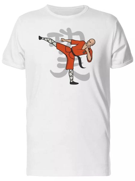 Shaolin Monk Practicing Kung Fu Men's Tee -Image by Shutterstock, White;black