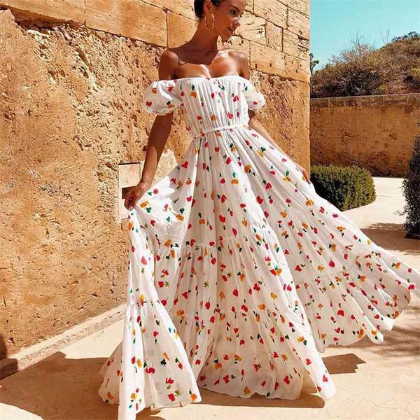 off shoulder women summer dress floral print boho maxi long party elegant white button casual 210427, Black;gray
off shoulder women summer dress floral print boho maxi long party elegant white button casual 210427, Black;gray