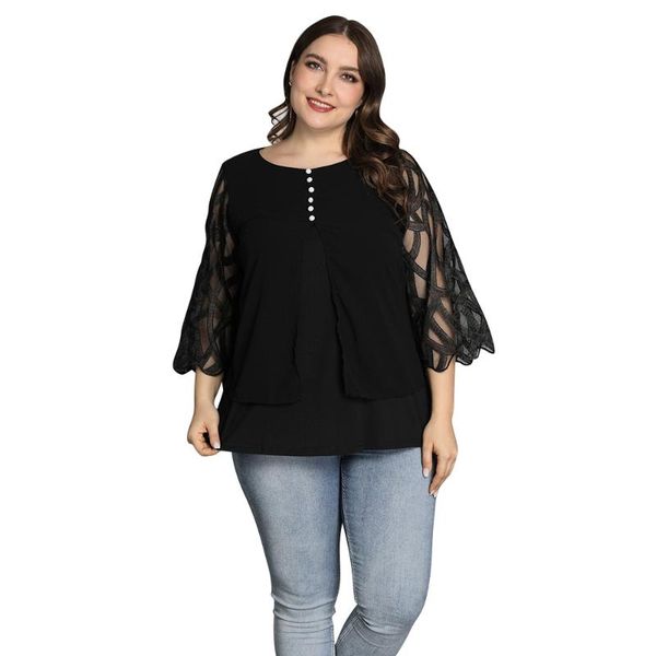 plus size t-shirt women big 6xl solid hollow out blouse button mesh 3/4 sleeve female loose tshirt elegant o-neck pullover d30, Black
plus size t-shirt women big 6xl solid hollow out blouse button mesh 3/4 sleeve female loose tshirt elegant o-neck pullover d30, Black