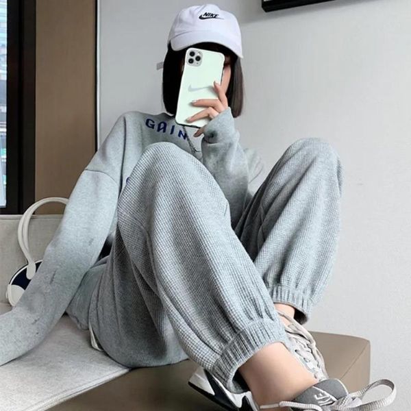 women's pants & capris waffle sweatpants gray spring and autumn loose-fitting 2021 nine-point haram casual, Black;white
women's pants & capris waffle sweatpants gray spring and autumn loose-fitting 2021 nine-point haram casual, Black;white