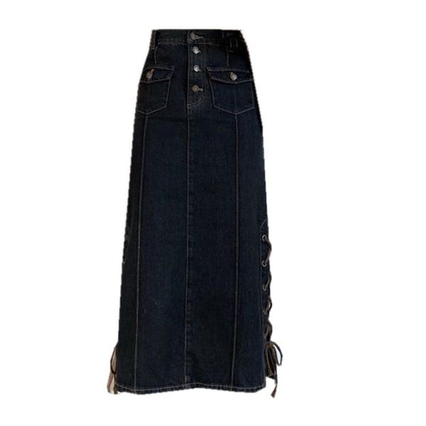 chic spring summer harajuku lace-up draw string button high waist long denim jeans skirts preppy style girls bottom, Black
chic spring summer harajuku lace-up draw string button high waist long denim jeans skirts preppy style girls bottom, Black