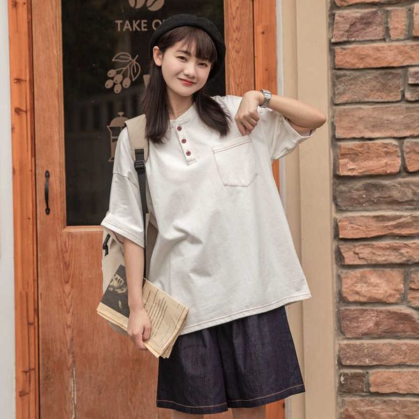 preppy style short sleeve woman tshirts summer japanese style kawaii design shirts for women casual all-match loose 210525, White