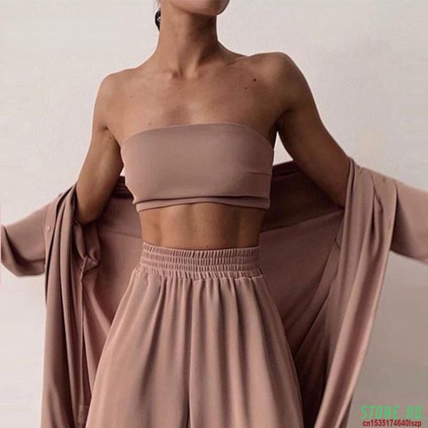 women's pants & capris women three piece sets fashion casual wrap solid and wide leg suits homewear elegant soft female 3 outfits, Black;white
women's pants & capris women three piece sets fashion casual wrap solid and wide leg suits homewear elegant soft female 3 outfits, Black;white