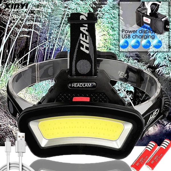 200m long lighting 10000lm usb rechargeable led headlight distance wide angle cob head lamp lantern for hike outdoor use 2*18650 headlamps