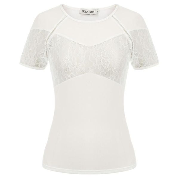 women's t-shirt casual women tshirt summer clothes lace & sheer mesh patchwork short sleeve crew neck elegant vintage female, White
women's t-shirt casual women tshirt summer clothes lace & sheer mesh patchwork short sleeve crew neck elegant vintage female, White