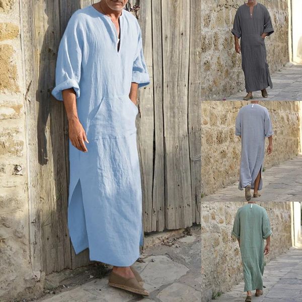 men's sleepwear 2021 cotton linen loose saudi arab muslim dubai robe long shirt male deep v neck solid middle islamic dropship, Black;brown
men's sleepwear 2021 cotton linen loose saudi arab muslim dubai robe long shirt male deep v neck solid middle islamic dropship, Black;brown