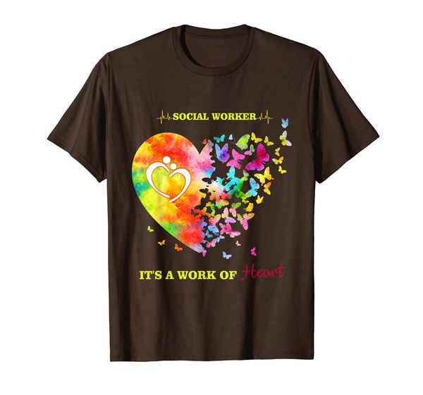 social worker it's a work of heart mix butterfly gift shirt, White;black