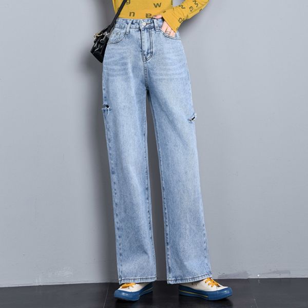 spring summer high waist straight jeans women casual loose boyfriend wide leg jeans woman trousers ripped pants plus size 210519, Blue
spring summer high waist straight jeans women casual loose boyfriend wide leg jeans woman trousers ripped pants plus size 210519, Blue