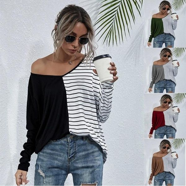 women's t-shirt long-sleeved autumn hedging low-cut deep v-neck open back loose fashion slim striped women, White
women's t-shirt long-sleeved autumn hedging low-cut deep v-neck open back loose fashion slim striped women, White