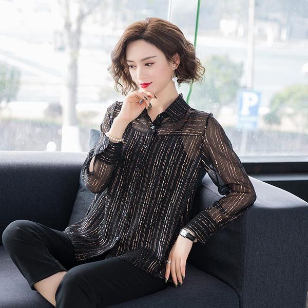 office lady chiffon shirt elegant striped female blouse long sleeve women's blouses & shirts, White
office lady chiffon shirt elegant striped female blouse long sleeve women's blouses & shirts, White