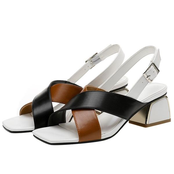 summer women sandals wide band vintage square toe high heels buckle strap heel color matching designer shoes, Black
summer women sandals wide band vintage square toe high heels buckle strap heel color matching designer shoes, Black