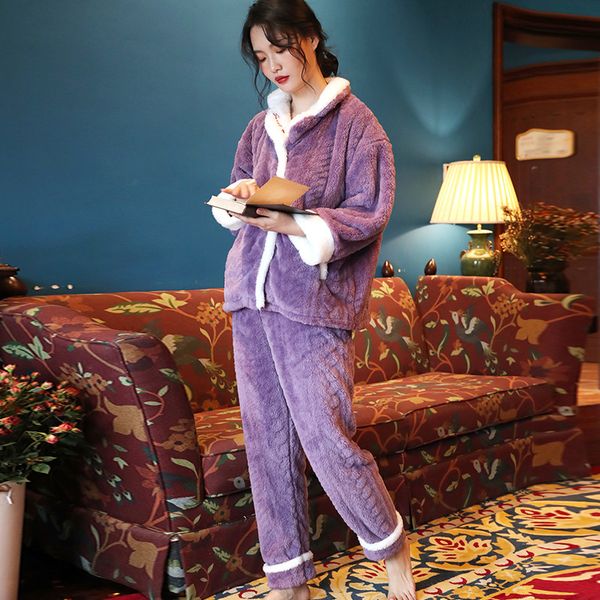 women's sleepwear pajamas veet lady winter fashion pijanas women loungewear comfortable & warm 06zy, Black;red