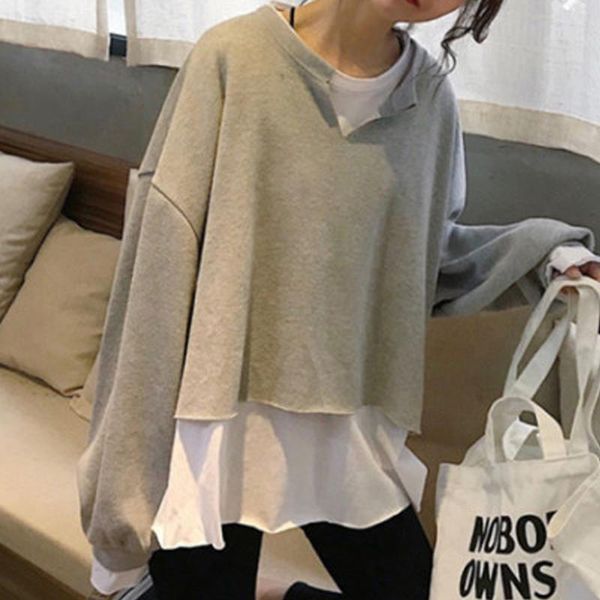 women's hoodies & sweatshirts 2021 summer korean version fake two-piece stitching long-sleeved lazy style pullover sweatshirt, Black
women's hoodies & sweatshirts 2021 summer korean version fake two-piece stitching long-sleeved lazy style pullover sweatshirt, Black