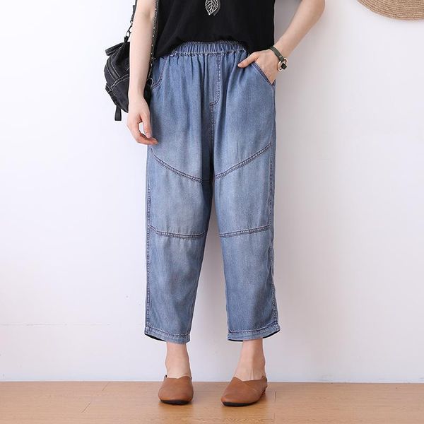 women's jeans summer straight casual denim spliced bleached thin ankle-length elastic waist fashion wild trousers female, Blue
women's jeans summer straight casual denim spliced bleached thin ankle-length elastic waist fashion wild trousers female, Blue