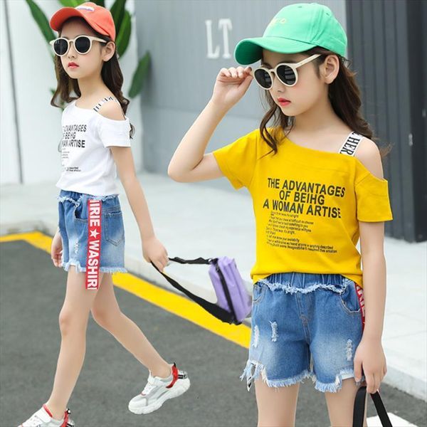 summer girls kids clothes sets one word shoulder letter denim shorts children two piece suits years boutique outfits, White
summer girls kids clothes sets one word shoulder letter denim shorts children two piece suits years boutique outfits, White