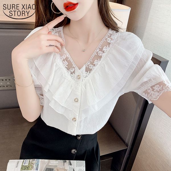 summer lace shirt v-neck ruffled solid loose blouse chiffon short-sleeved female cotton 14063 210508, White
summer lace shirt v-neck ruffled solid loose blouse chiffon short-sleeved female cotton 14063 210508, White
