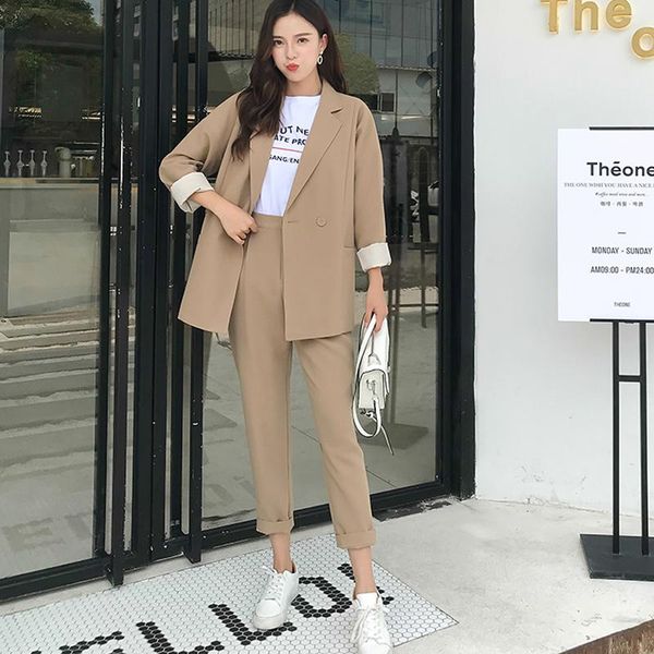 women's suits & blazers solid women pant notched collar blazer jacket pencil khaki female suit autumn 2021, White;black
women's suits & blazers solid women pant notched collar blazer jacket pencil khaki female suit autumn 2021, White;black
