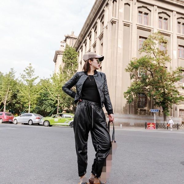 women's leather & faux fashionable short sleeve baseball uniform thick sheepskin down jacket long pocket fine loose real coat, Black
women's leather & faux fashionable short sleeve baseball uniform thick sheepskin down jacket long pocket fine loose real coat, Black