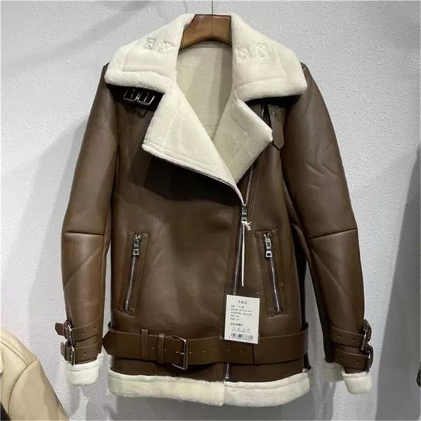 women's leather & faux korean winter women warm lamb fur jacket plus belt apricot bean green motorcycle biker coat female outwear, Black
women's leather & faux korean winter women warm lamb fur jacket plus belt apricot bean green motorcycle biker coat female outwear, Black