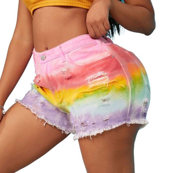 women's shorts women casual ripped denim rainbow color printed pocket jeans summer beach holiday short pants s-3xl, White;black
women's shorts women casual ripped denim rainbow color printed pocket jeans summer beach holiday short pants s-3xl, White;black