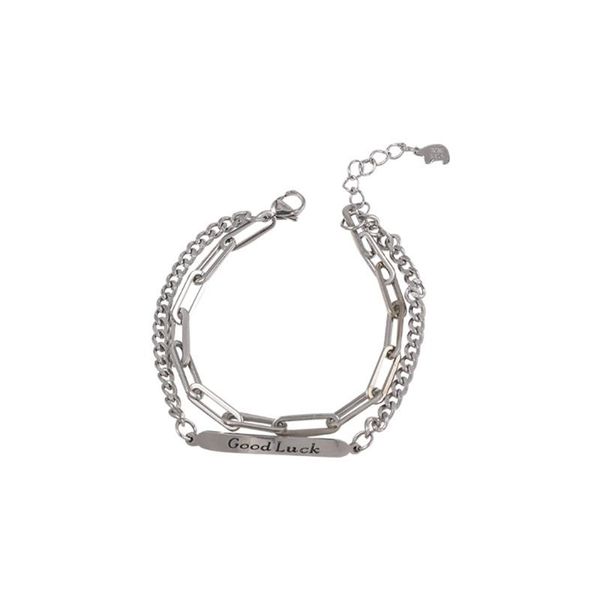 link, chain korean version of cold wind titanium steel letter double layered design sense bracelet cool hip hop stitching couple, Black
link, chain korean version of cold wind titanium steel letter double layered design sense bracelet cool hip hop stitching couple, Black