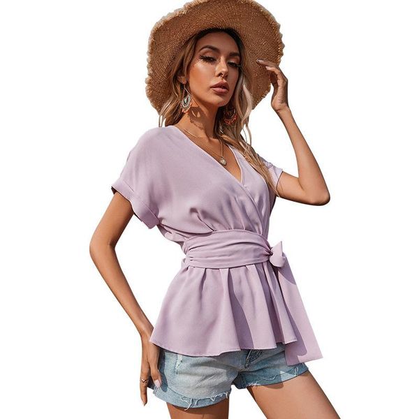 women's t-shirt donsignet fashion summer v-neck short-sleeved solid color pullover loose commuter women, White
women's t-shirt donsignet fashion summer v-neck short-sleeved solid color pullover loose commuter women, White