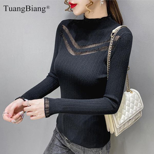 women's sweaters feminine 2021 black lace mesh turtleneck elastic sweater women cuff full sleeve pullover lady hollow out yellow jumper, White;black
women's sweaters feminine 2021 black lace mesh turtleneck elastic sweater women cuff full sleeve pullover lady hollow out yellow jumper, White;black