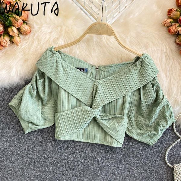women's blouses & shirts wakuta showing belly crop lantern sleeve twist knot yellow v neck femme summer 2021 all match 9f110, White
women's blouses & shirts wakuta showing belly crop lantern sleeve twist knot yellow v neck femme summer 2021 all match 9f110, White