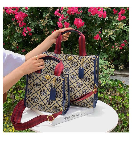 luxury design handbag 2021 new tb canvas hand-held tote bag popular presbyopia shoulder size slant across women's bag