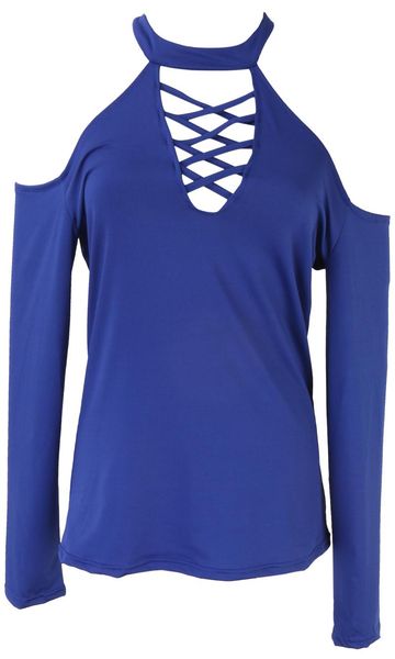 women's blouses & shirts cold shoulder choker neck summer casual long sleeve blouse, White
women's blouses & shirts cold shoulder choker neck summer casual long sleeve blouse, White